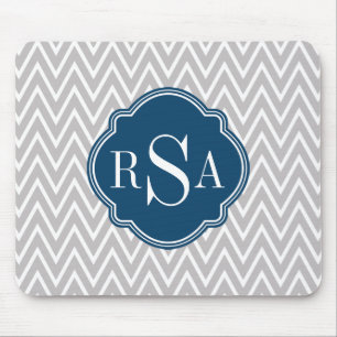 Tapis De Souris Grey Chevron Marine Monogramme Lettre initiale