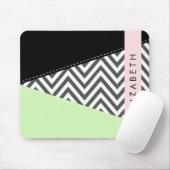 Tapis De Souris Grey Zigzag, Grey Chevron, Mint, Votre Nom (Avec souris)