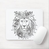 Tapis De Souris Griffonnage de lion et de fleurs (Avec souris)