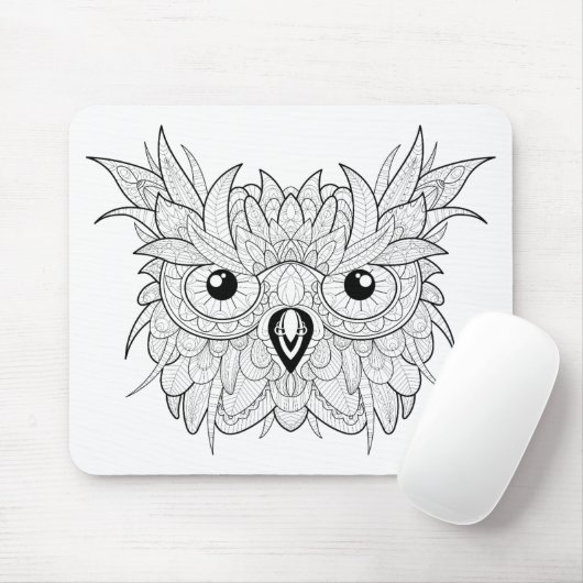 Tapis De Souris Griffonnage mignon de portrait de hibou (Avec souris)