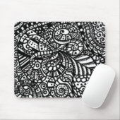 Tapis De Souris Griffonnages peints à la main noirs et blancs (Avec souris)