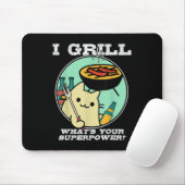 Tapis De Souris Grilling de chats Superpuissance Camping Bbq Funny (Avec souris)
