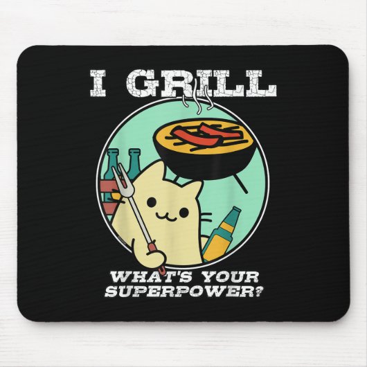 Tapis De Souris Grilling de chats Superpuissance Camping Bbq Funny (Devant)