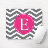 Tapis De Souris Gris blanc Chevron rose clair Monogramme (Avec souris)