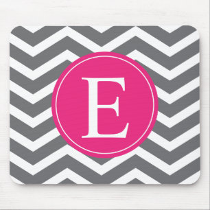 Tapis De Souris Gris blanc Chevron rose clair Monogramme