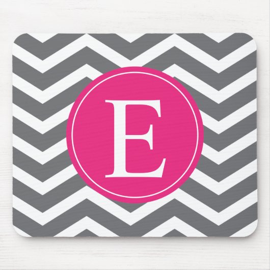 Tapis De Souris Gris blanc Chevron rose clair Monogramme (Devant)
