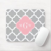 Tapis De Souris Gris Blanc Marocain #5 Rose 3 Initiale Monogramme (Avec souris)