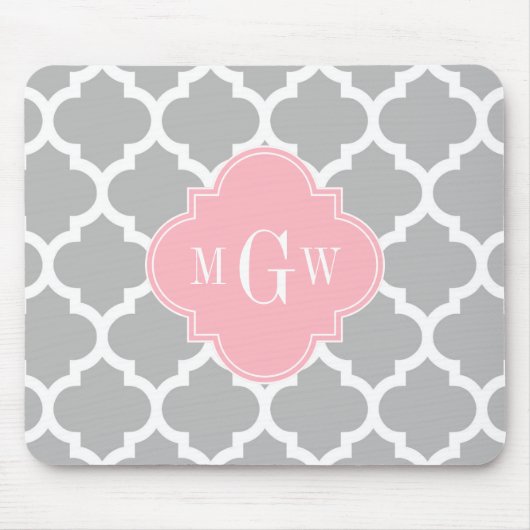 Tapis De Souris Gris Blanc Marocain #5 Rose 3 Initiale Monogramme (Devant)
