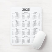 Tapis De Souris Gris et blanc 2025 Année en un coup d'oeil Calendr (Avec souris)