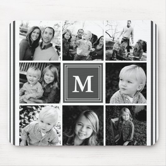 Tapis De Souris Gris Monogramme Famille Photo Collage (Devant)