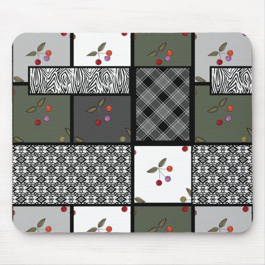 Tapis De Souris Gris Olive rustique patchwork motif (Devant)