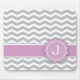 Tapis De Souris Gris rose Chevron de monogramme de la lettre J