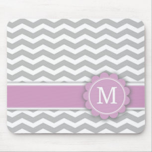 Tapis De Souris Gris rose Chevron de monogramme de la lettre M