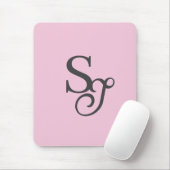 Tapis De Souris Gris script initial monogramme rose (Avec souris)