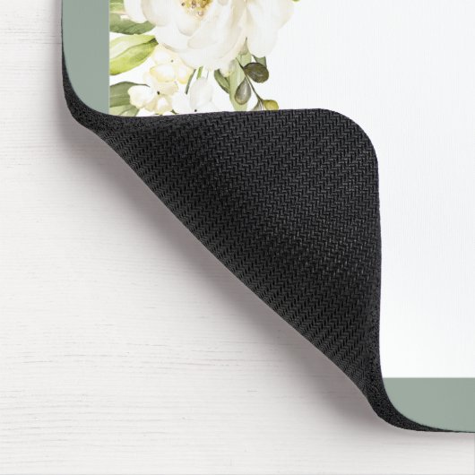 Tapis De Souris Gris Vert Floral Script Monogramme Nom initial (Coin)