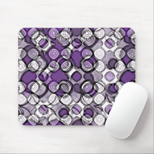 Tapis De Souris Gris Violet Blanc Abstrait Cercles Noirs