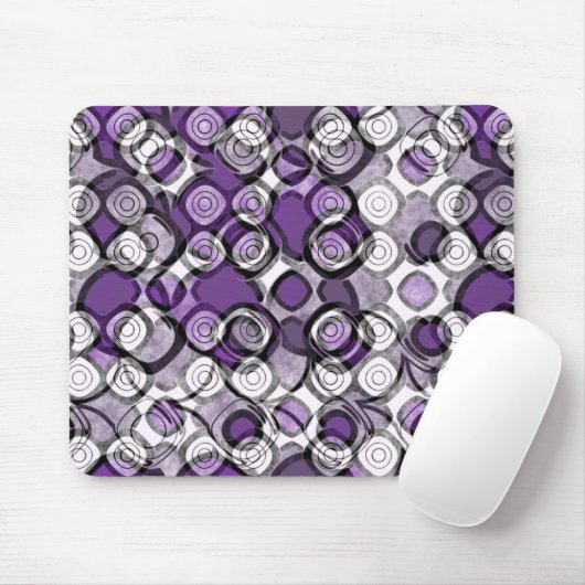 Tapis De Souris Gris Violet Blanc Abstrait Cercles Noirs (Avec souris)