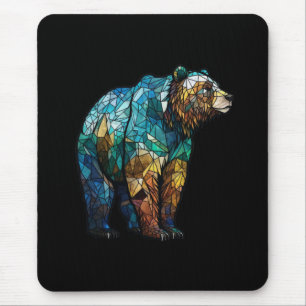 Tapis De Souris Grizzli Ours Portrait animal Forêt de verre tendu