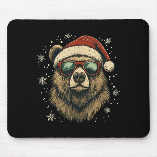 Tapis De Souris Grizzly Bear Santa Hat Funny Cute Animal Lover Chr (Devant)