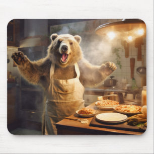 Tapis De Souris Grizzly Oear Animal Amusant Cuisine Cuisine Happy