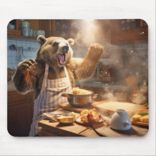 Tapis De Souris Grizzly Oear Animal Amusant Cuisine Cuisine Happy