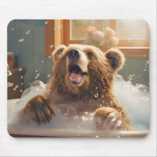 Tapis De Souris Grizzly Oear Animal Fun Bain Bain Joyeux Temps De