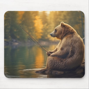 Tapis De Souris Grizzly Oear Animal Fun Lake Pêche Happy Time