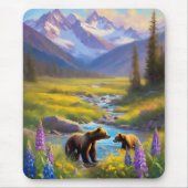 Tapis De Souris Grizzly Oear Mountain Meadow Fleurs sauvages peint (Devant)