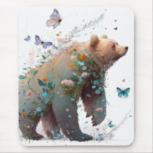 Tapis De Souris Grizzly Oear Portrait Animal Peinture Faune Art