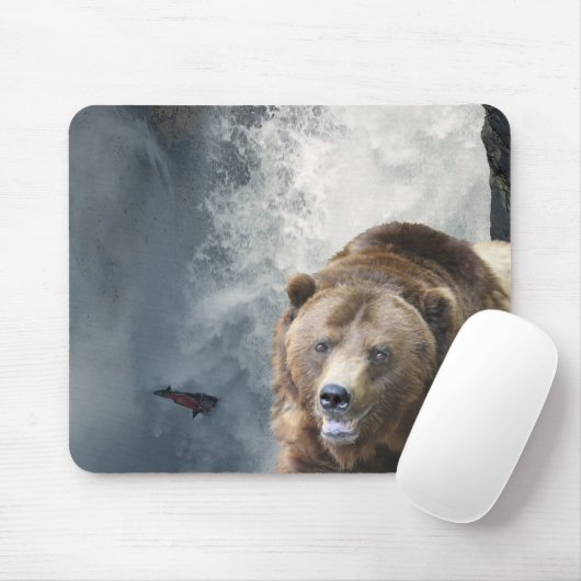 Tapis De Souris Grizzly Oear Saumon & Cascade Faune Mousepad (Avec souris)