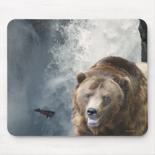 Tapis De Souris Grizzly Oear Saumon & Cascade Faune Mousepad (Devant)