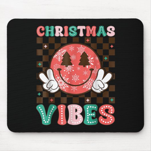 Tapis De Souris Groovy Christmas Vibes Happy Smile Face Xmas Holid (Devant)