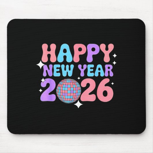 Tapis De Souris Groovy Cute Happy New Year 2026 Disco Ball  (Devant)