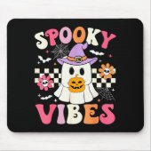 Tapis De Souris Groovy Soky Vibes Retro Ghost Holding Pumpkin Hall (Devant)