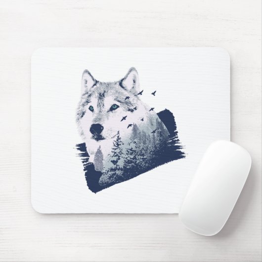 Tapis De Souris Grosse Forêt Bleue Wolf (Avec souris)