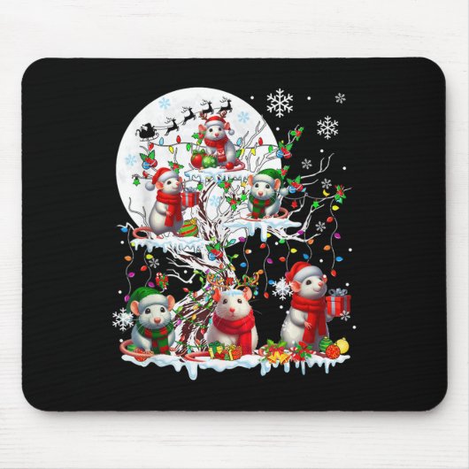 Tapis De Souris Groupe Père Noël Reindeer Elf Rats Sur Arbre Noël (Devant)