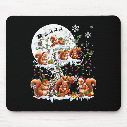 Tapis De Souris Groupe Père Noël Reindeer Elf Squirrels Sur Arbre (Devant)