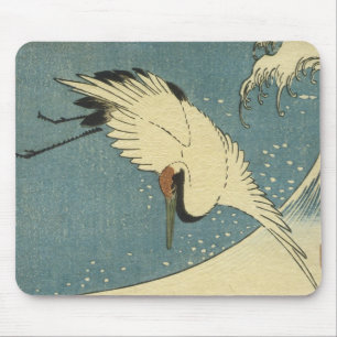 Tapis De Souris Grue et vague, Hiroshige Mousepad