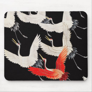 Tapis De Souris Grues volantes : Japonais Bird Kimono Art