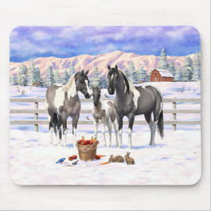 Tapis De Souris Grulla Pinto Grey Paint Hors sur une ferme d'hiver