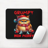 Tapis De Souris Grumpy est le nouveau joyeux chat de Noël Sarcasti (Avec souris)