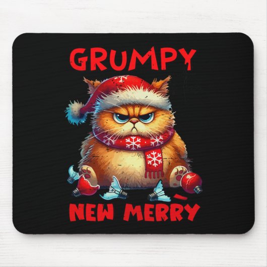 Tapis De Souris Grumpy est le nouveau joyeux chat de Noël Sarcasti (Devant)