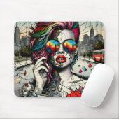 Tapis De Souris Grunge Art | Femme fracturée Abstraite (Avec souris)