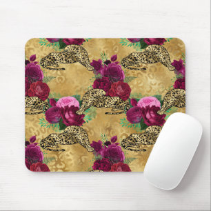 Tapis De Souris Guépard Léopard Rose Rouge Floral Fleur Motif