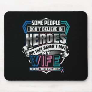 Tapis De Souris Guerrier du cancer Je porte le rose bleu Turquoise