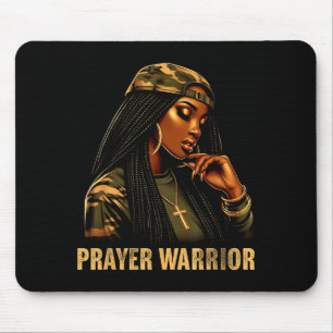 Tapis De Souris Guerrière de prière femme noire camouflage foi chr