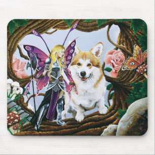Tapis De Souris Guerrière Fée Fantastique Corgi Forêt Magique