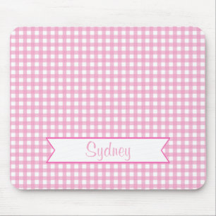 Tapis De Souris Guingan rose et blanc avec le nom fait sur