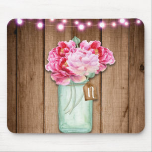 Tapis De Souris Guirlande de lumières roses et fleurs en pots Maso