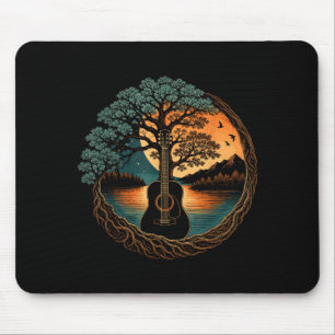 Tapis De Souris Guitare acoustique arbre au bord du lac musique na
